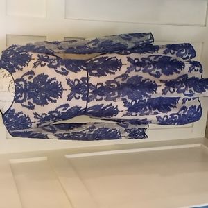 Chelsea& Violet Blue/ Cream Embroidered Long Sleeved Knee Length Dress Sz Med